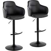 Boyne Adjustable Swivel Bar Stool in Black Metal & Black Leatherette (Set of 2)